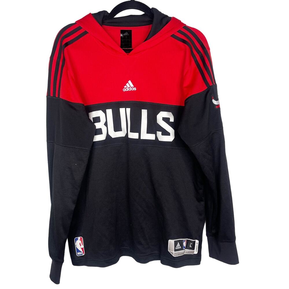 Adidas Mens Large L Black Red Chicago Bulls Warm Up Hoodie Sweatshirt Colorblock